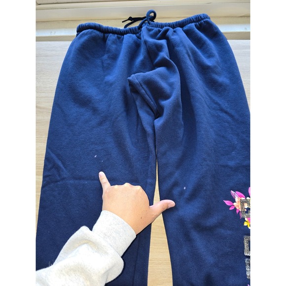 PINK Victoria's Secret Women's Jogger Sweatpants Size L Navy Blue Sequin Floral - Picture 9 of 11